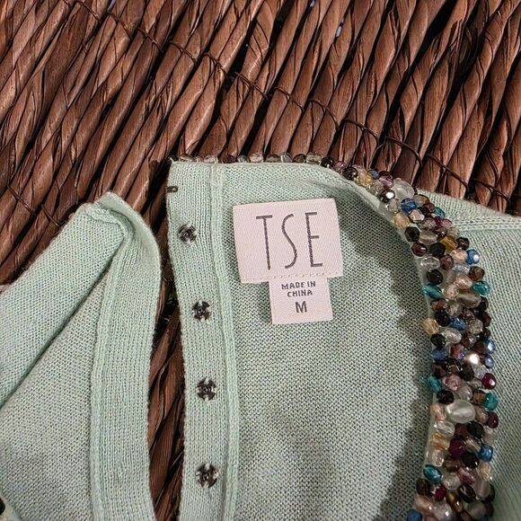 TSE Cashmere Sweater with Beaded Neckline Sz M - Picture 6 of 7
